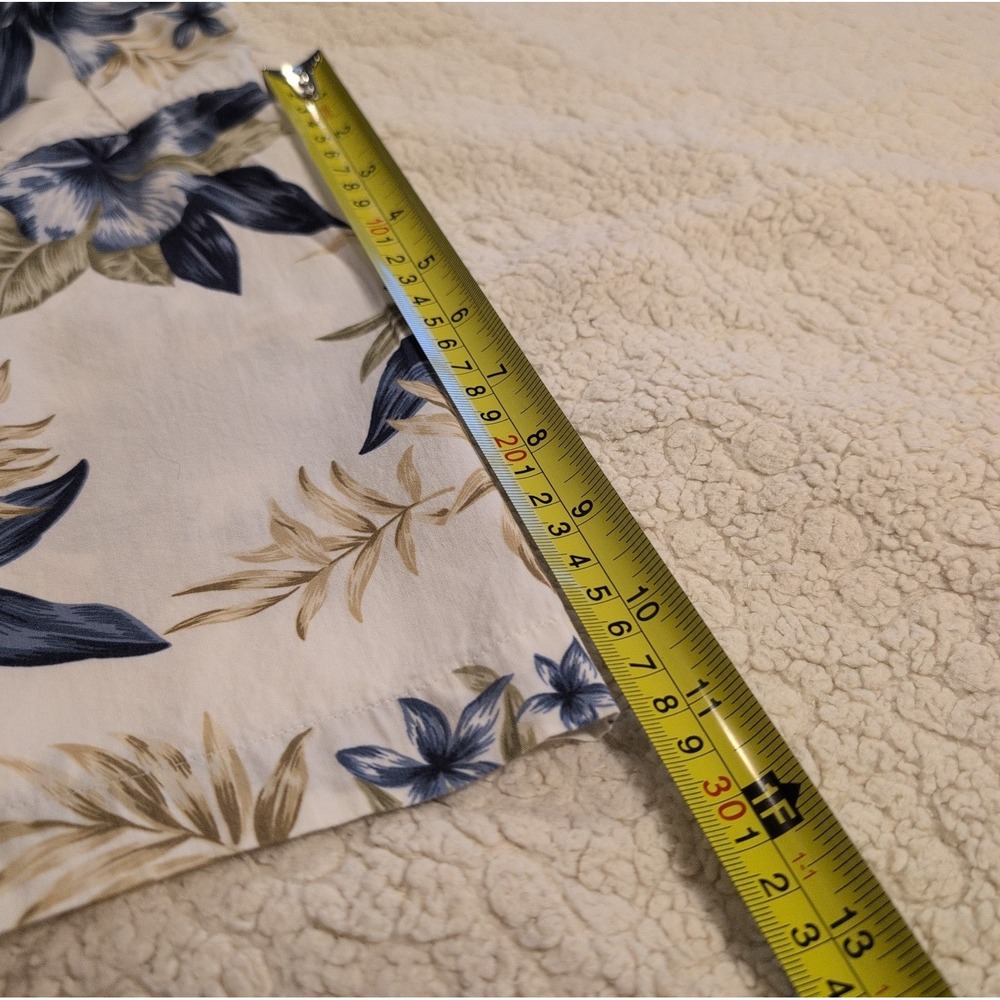 Vintage Pierre Cardin Men's Floral Hawaiian Shirt Blue White Botanical Aloha 2XL - Picture 6 of 8